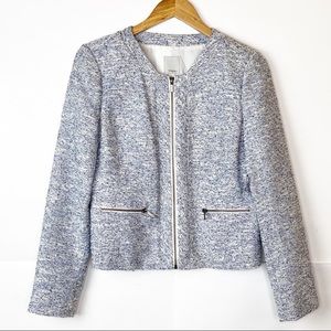 NWT Halogen Collarless Blue & White Tweed Jacket Blazer M